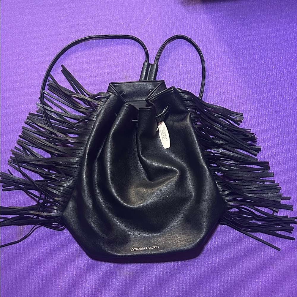 NWT Victoria's Secret Black Fringe Backpack